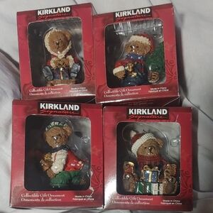 4 Kirkland Signature Festive Bear Ornaments - Red and Green